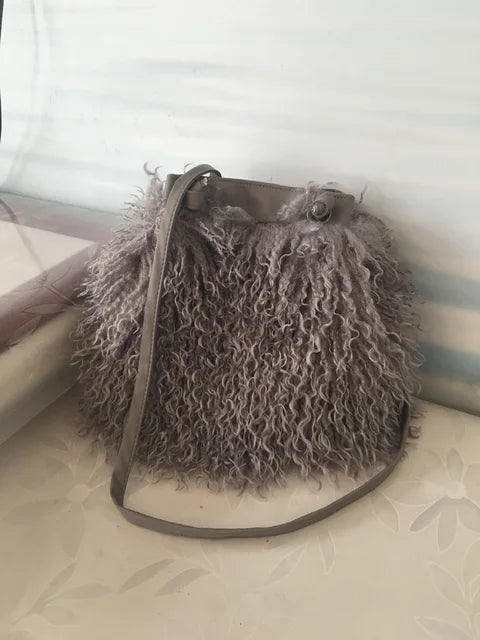 Long Fur Wool Bucket Bag Handbags Luxurious Weddings