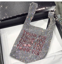 Thank You Crystal Sequins Tote Bag, stylish bling bag for luxurious weddings and events.