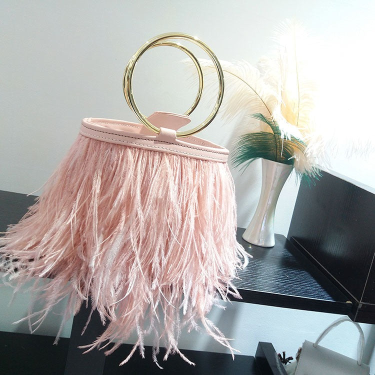portable chain bag imported ostrich feather Handbags Luxurious Weddings