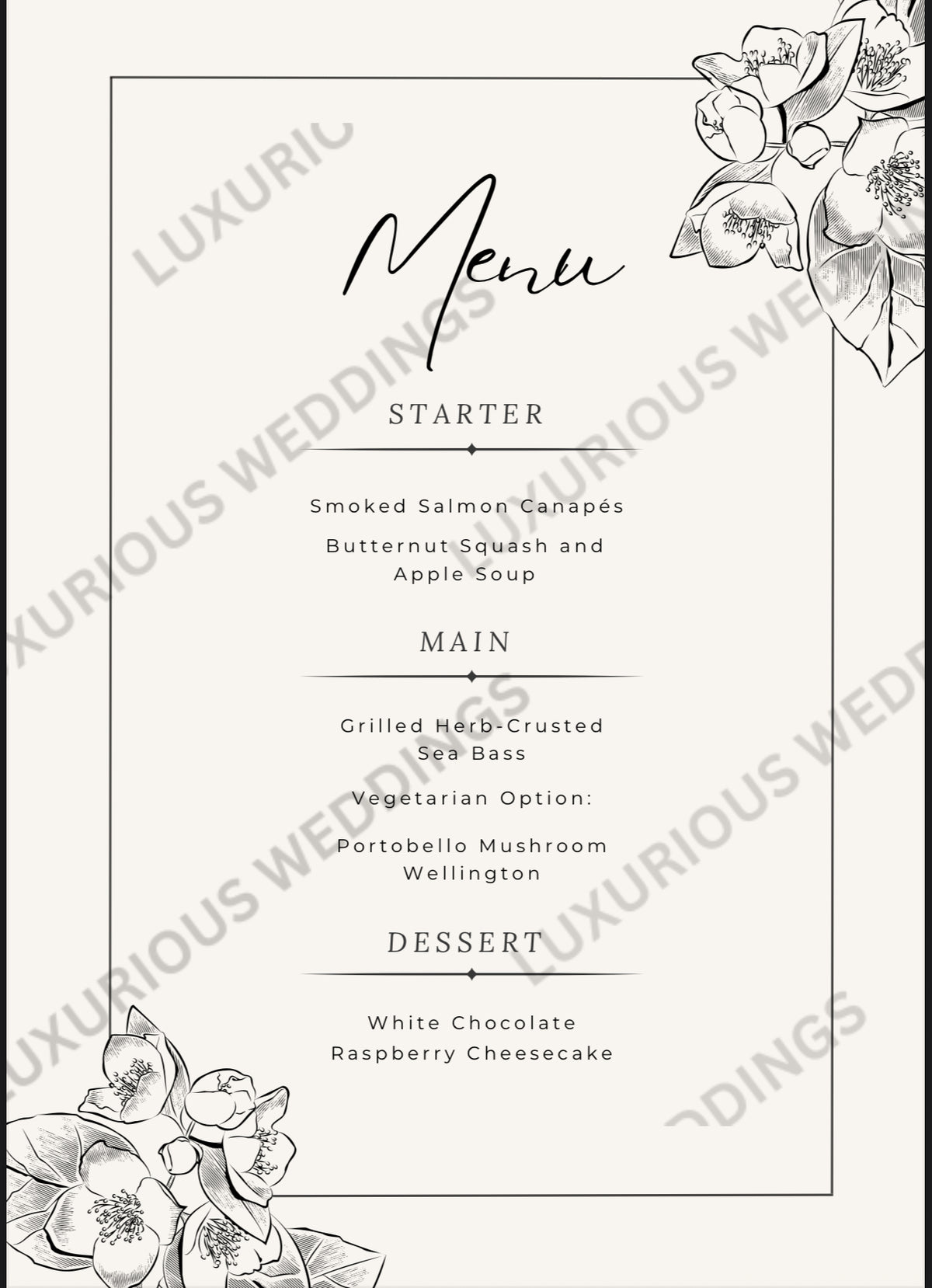 Menu Cards | #123 Luxurious Weddings