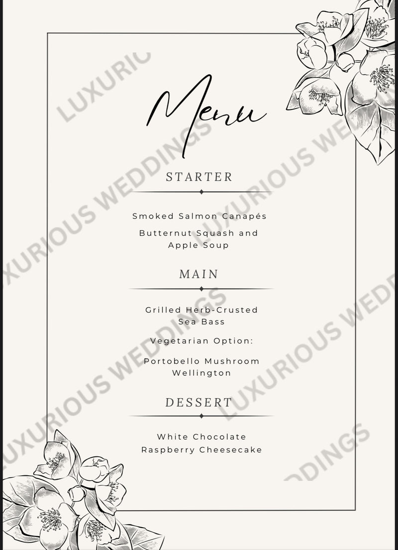 Menu Cards | #123 Luxurious Weddings