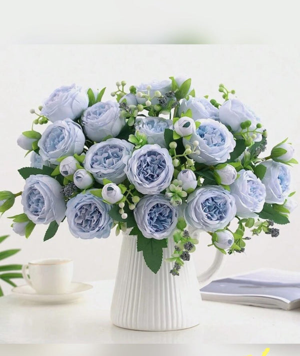 Artificial Peony Rose flowers in Baby Blue Luxurious Weddings