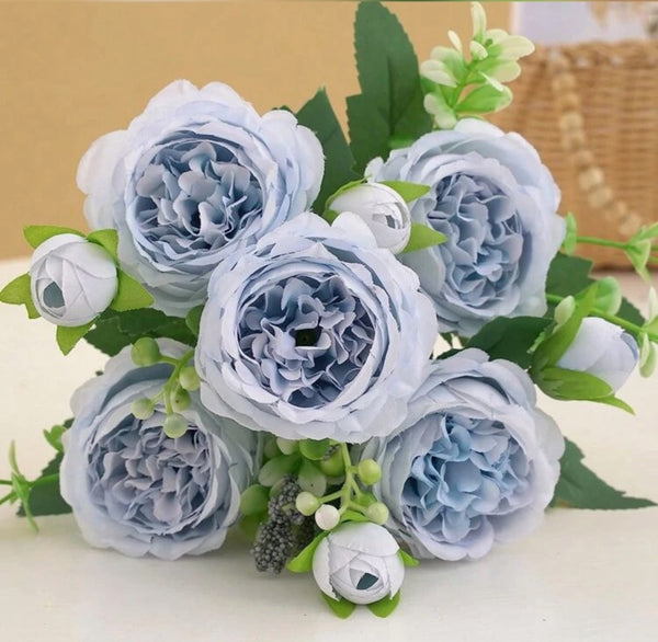 Artificial Peony Rose flowers in Baby Blue Luxurious Weddings