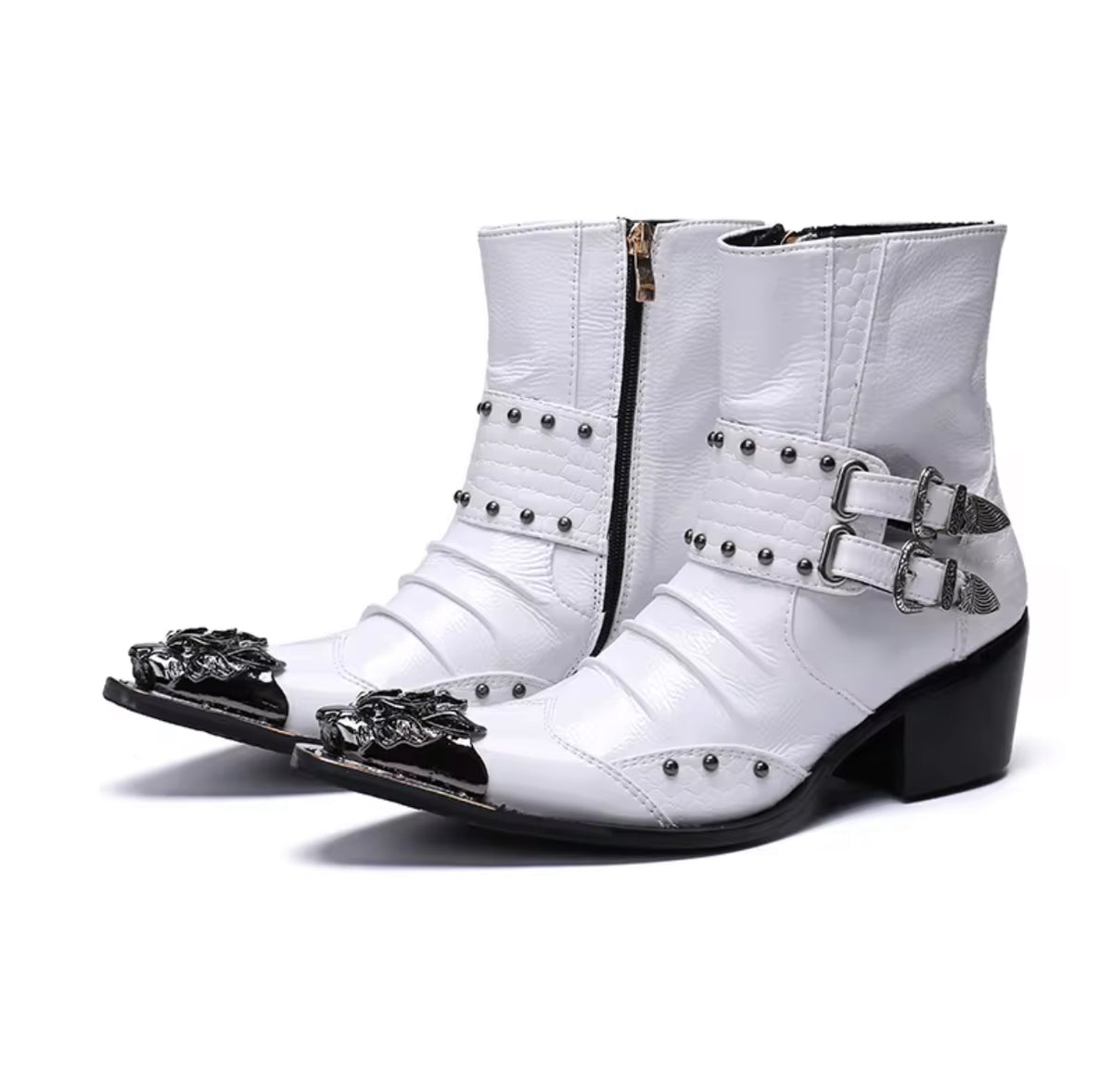 Men’s White Buckle Leather boots