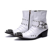 Men’s White Buckle Leather boots