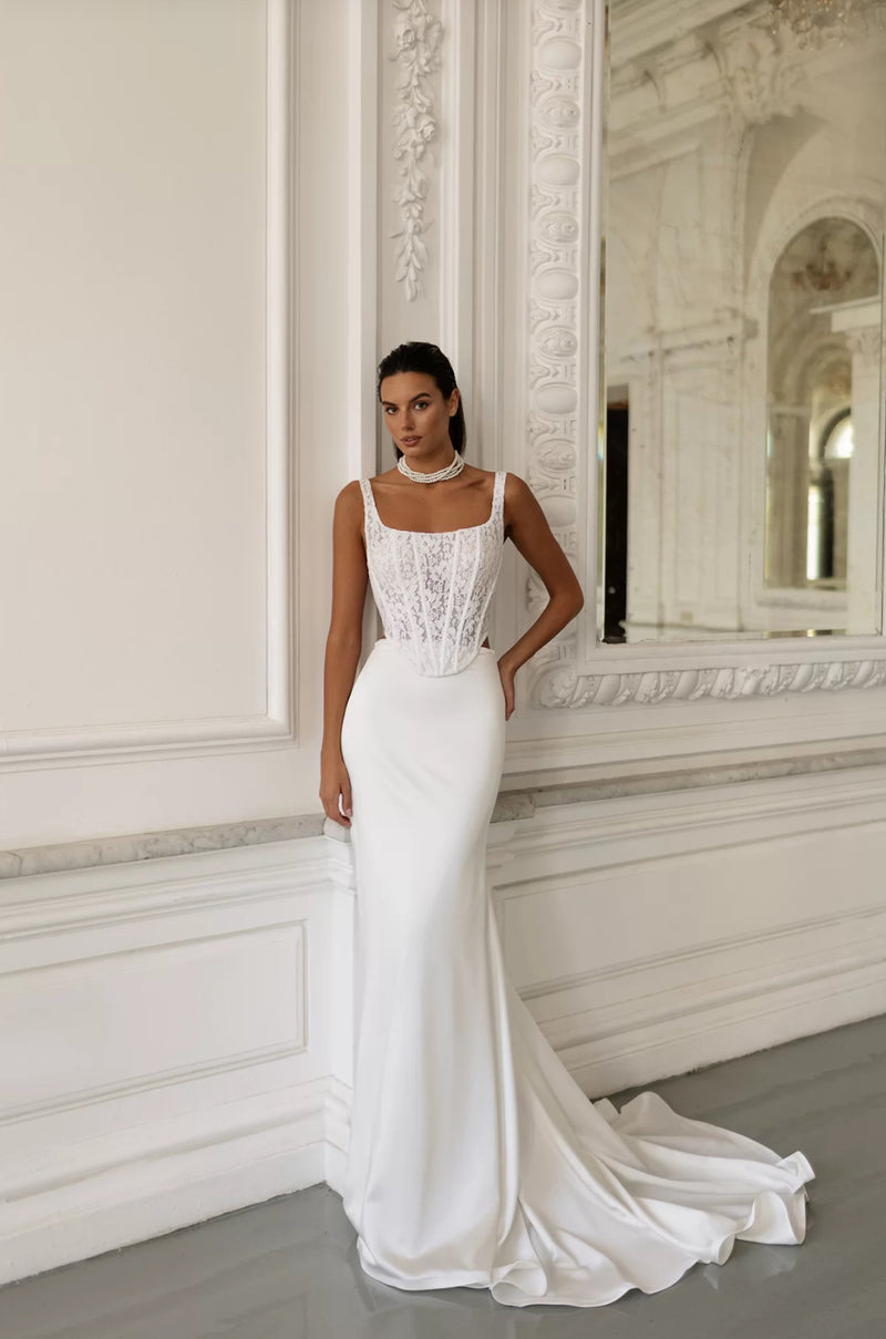 Long Lace Wedding Dress with Scoop Neckline Wedding Dress Luxurious Weddings