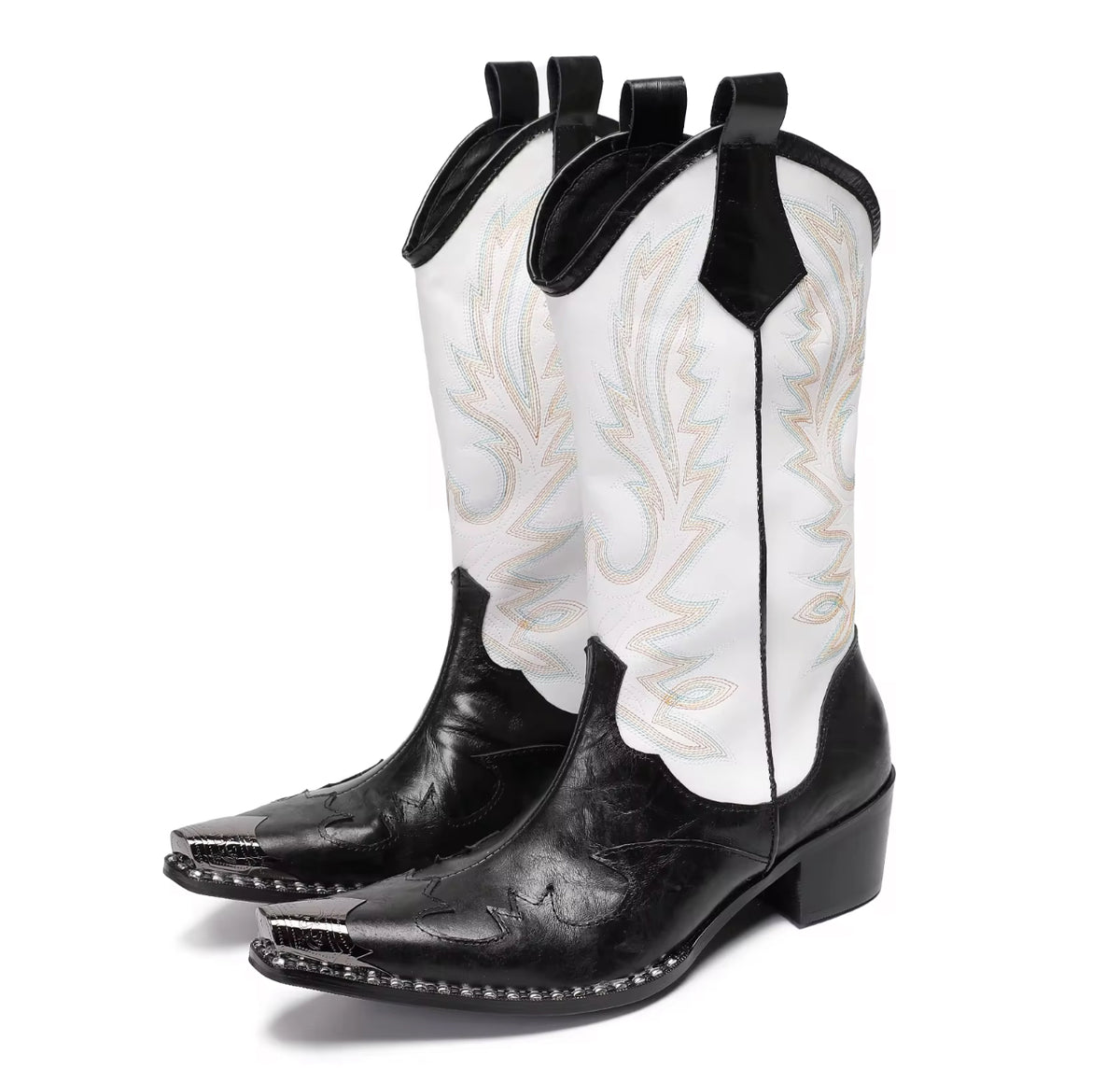 Men’s Black & White Cowboy boots