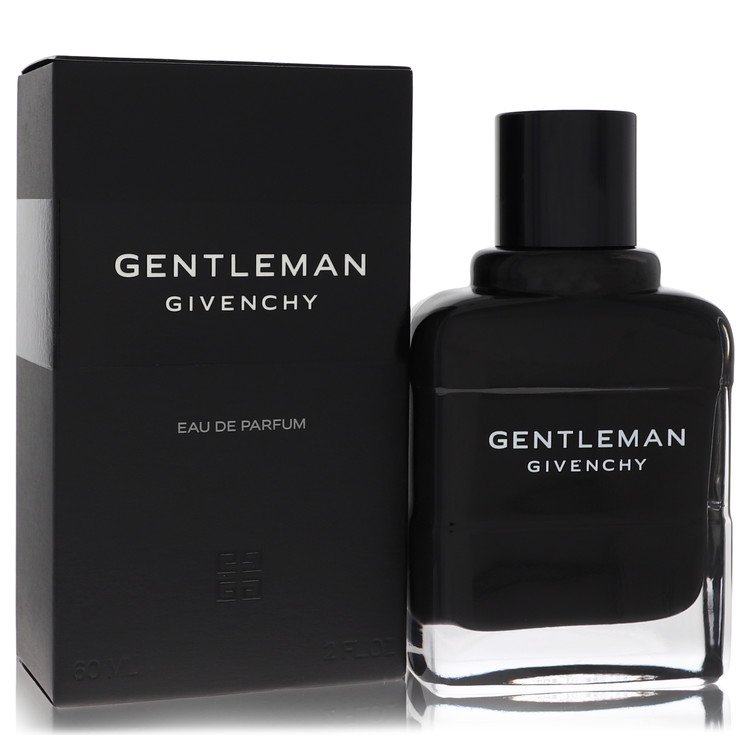 Gentleman Eau De Parfum Spray by Givenchy 60 ml in a black bottle with box, luxurious fragrance for evening wear.