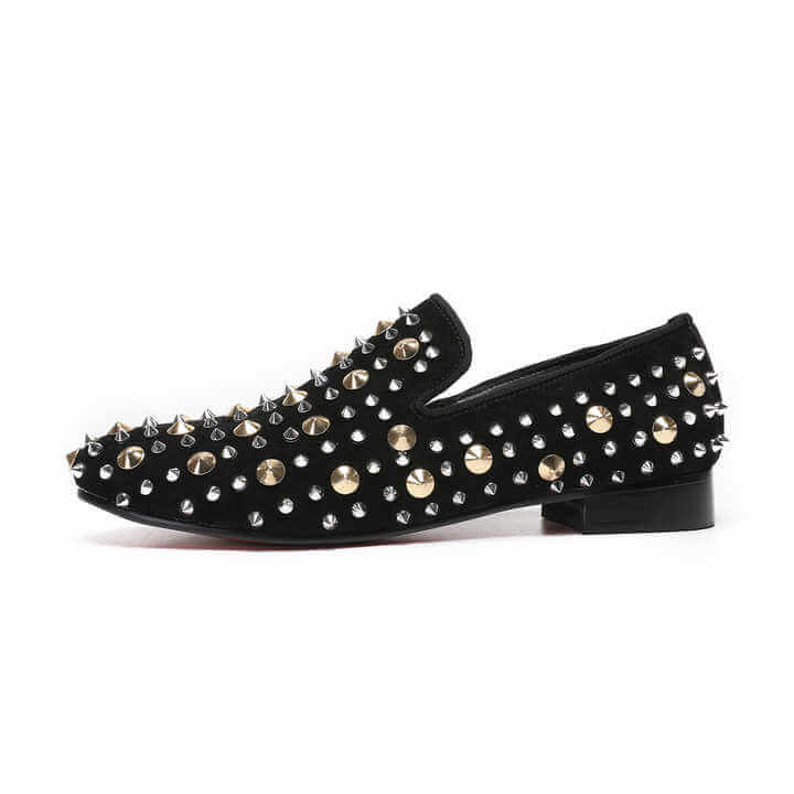 Men's Rivet Spike Luxury Loafers | Black Loafers Luxurious Weddings