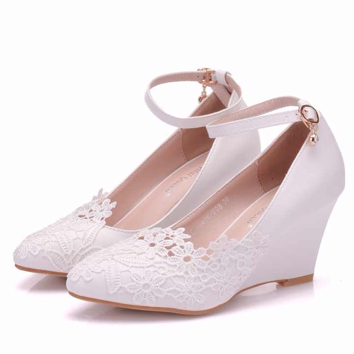 White Lace Wedding Wedges