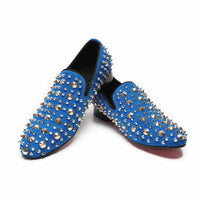 Men's Rivet Spike Luxury Loafers | Blue Loafers Luxurious Weddings