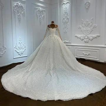 Luxury Crystal Beaded Shimmering Wedding Dress Embroidery Long Sleeve Princess Dress Luxurious Weddings