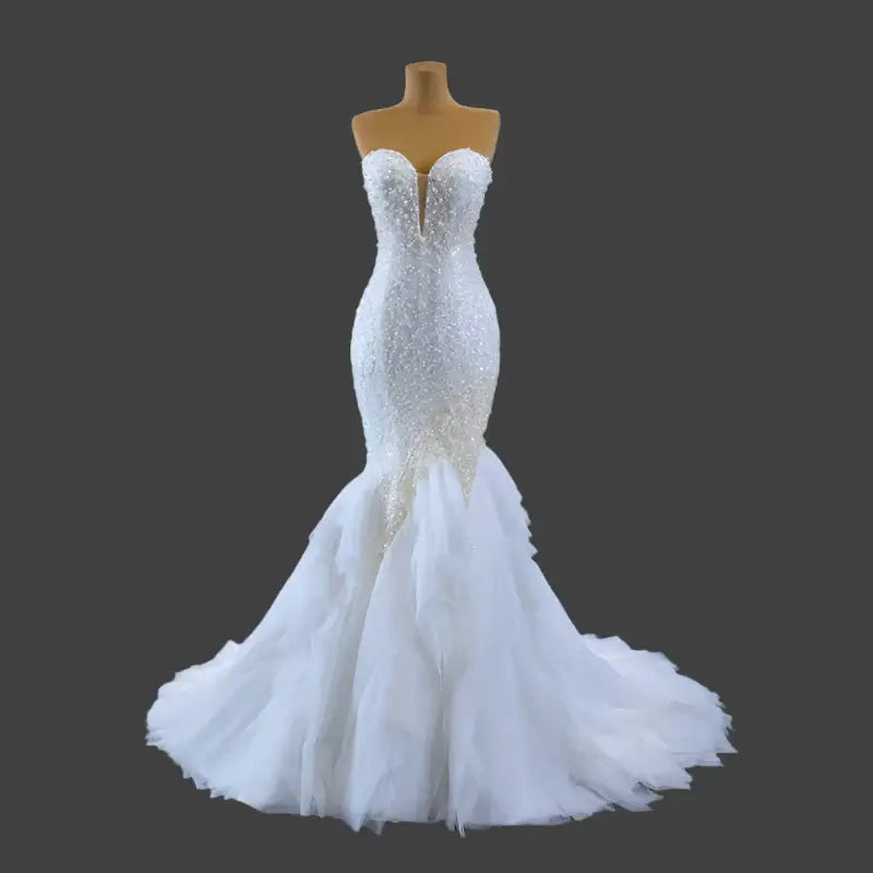 Elegant Strapless Lace Mermaid Gown Wedding dress Luxurious Weddings