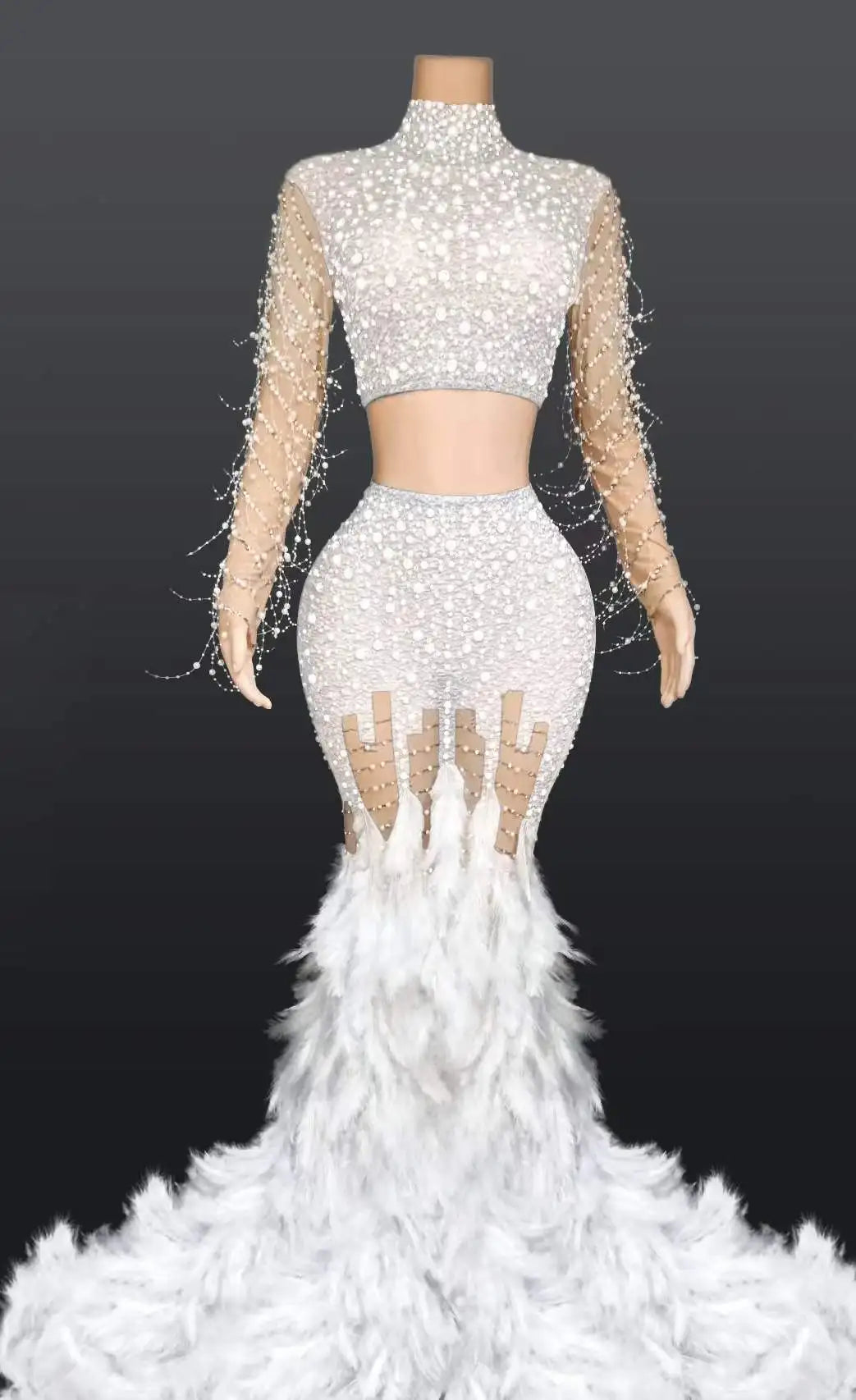 Elegant Bodycon 2pc Set Women's Feather Rhinestone Evening Dress Evening Dress Luxurious Weddings