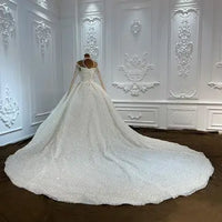 Luxury Crystal Beaded Shimmering Wedding Dress Embroidery Long Sleeve Princess Dress Luxurious Weddings