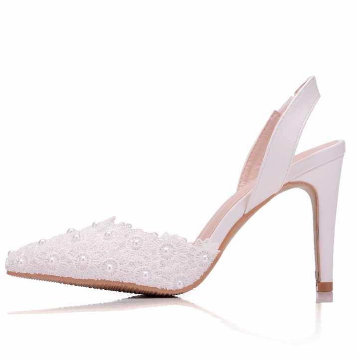 Pearl White Lace Wedding Shoes High Heels Luxurious Weddings