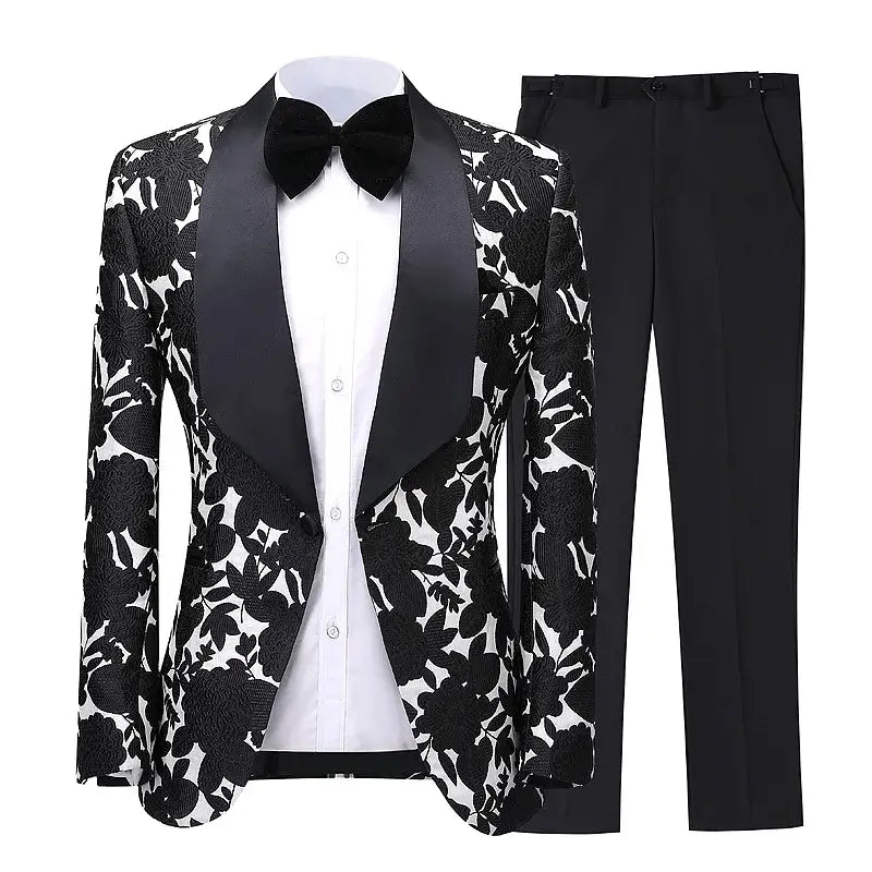 2pc Black & White Suit Men's Suit Luxurious Weddings