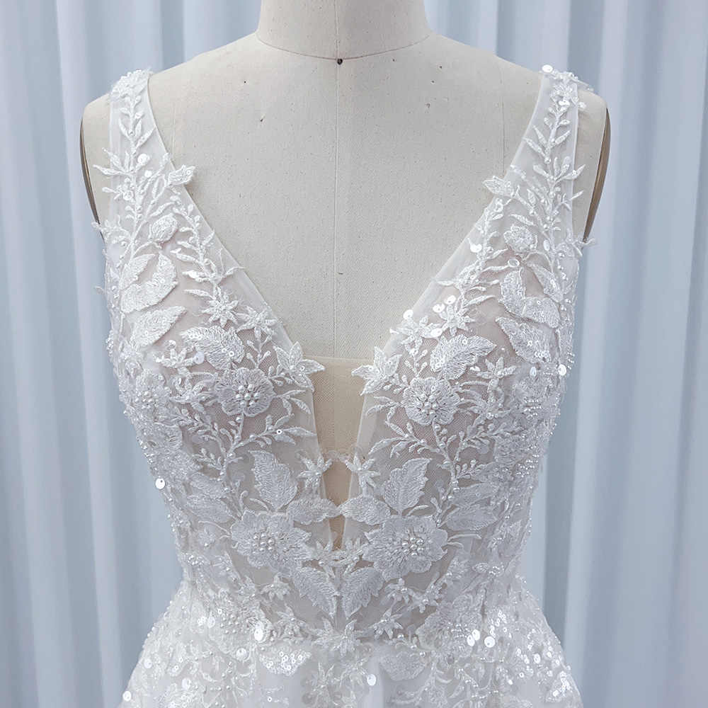 Bohemian Lace Sequin Wedding Dress