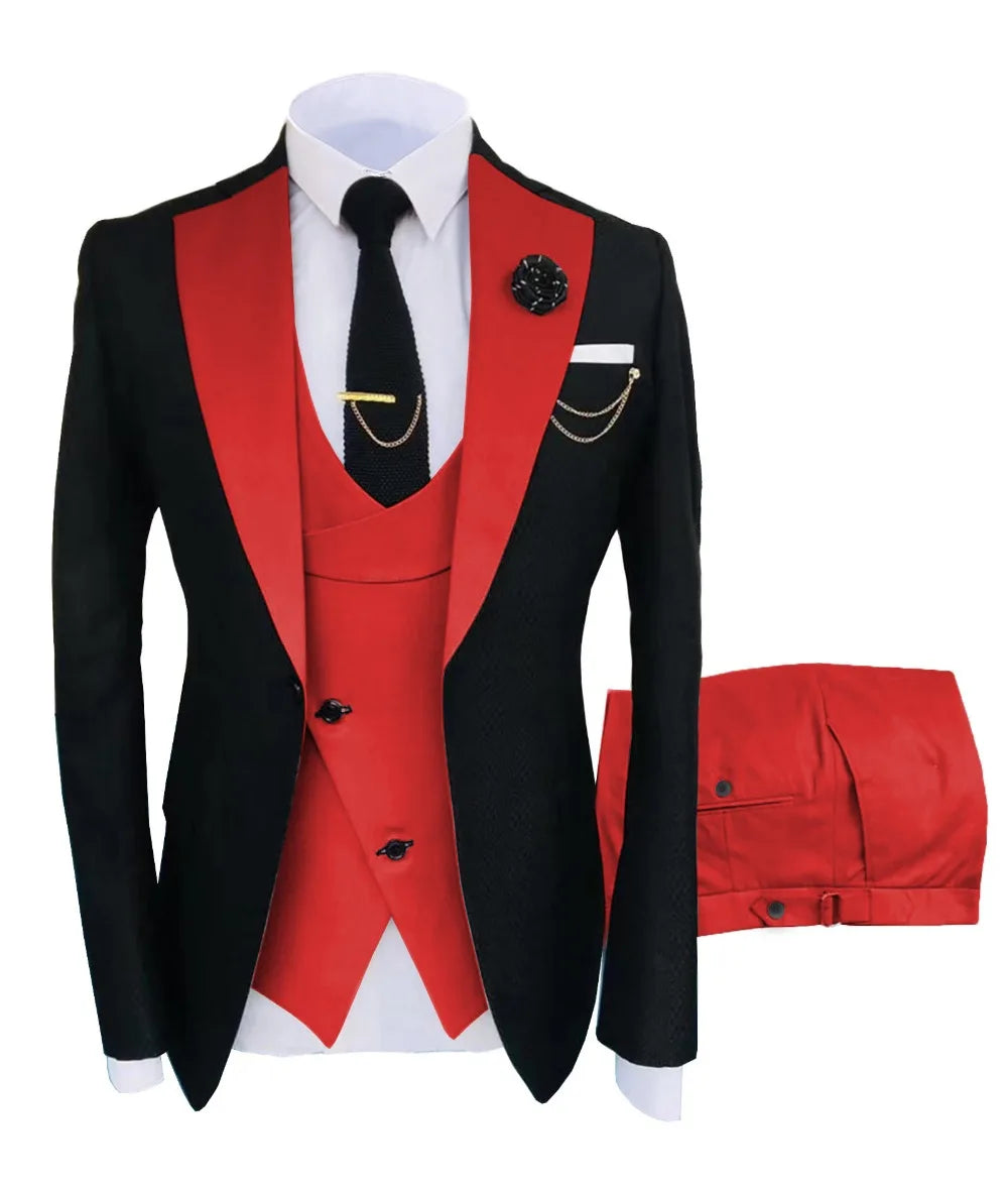 Groomsmen 3pc Regular Fit Tuxedo | Red tuxedo Luxurious Weddings
