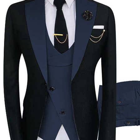 New Men's 3pc Black/Navy Groomsmen Suit Men's Suit Luxurious Weddings