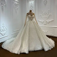 Luxury Crystal Beaded Shimmering Wedding Dress Embroidery Long Sleeve Princess Dress Luxurious Weddings