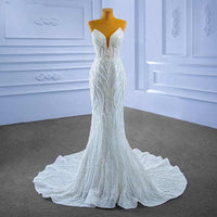 Romantic Pearl-Encrusted A-Line Wedding Gown