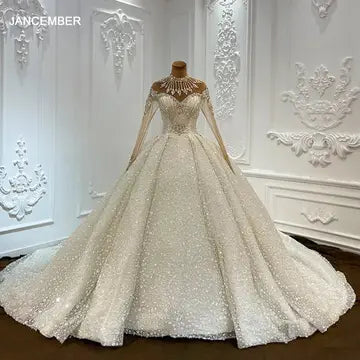 Luxury Crystal Beaded Shimmering Wedding Dress Embroidery Long Sleeve Princess Dress Luxurious Weddings