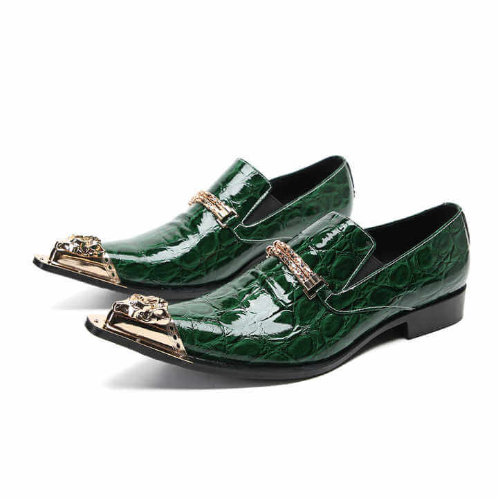 Men's Hombre Crocodile Skin Leather Loafers | Green Loafers Luxurious Weddings