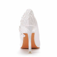 Elegant Lace Pointed Toe Wedding Pumps High Heels Luxurious Weddings