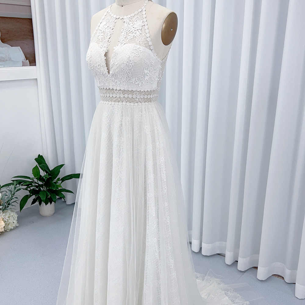 Boho Halter Sleeveless A-Line Wedding Dress