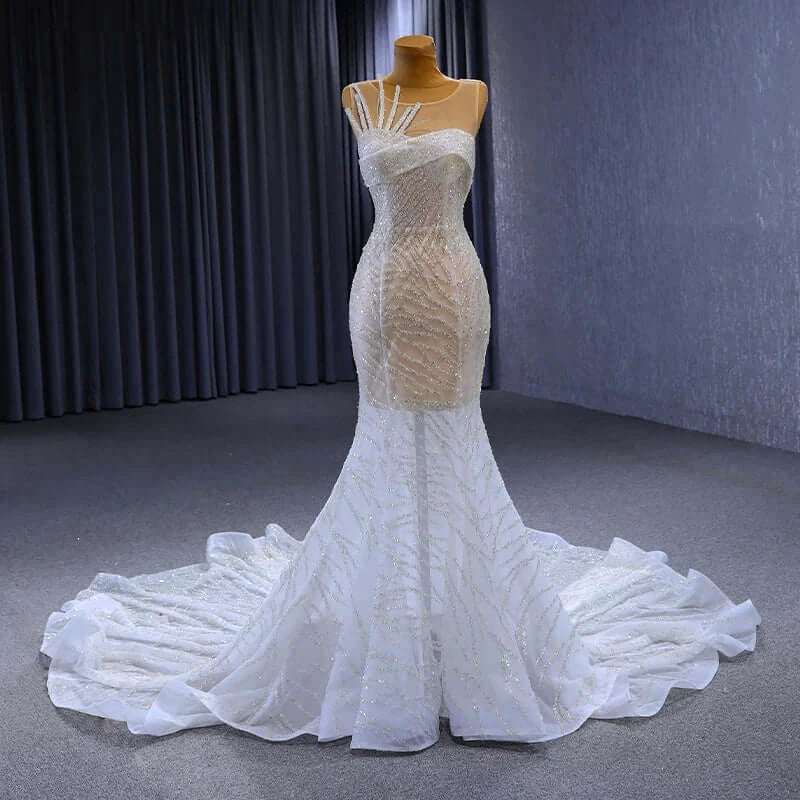 Modern White Mermaid SequinedWedding Dress Mermaid Gown Luxurious Weddings