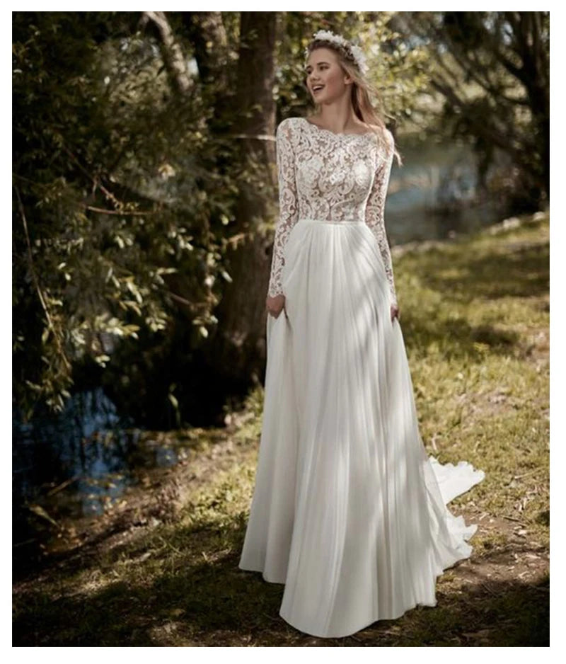 Chiffon Boho Wedding Dresses Long Sleeves Wedding Dress Luxurious Weddings