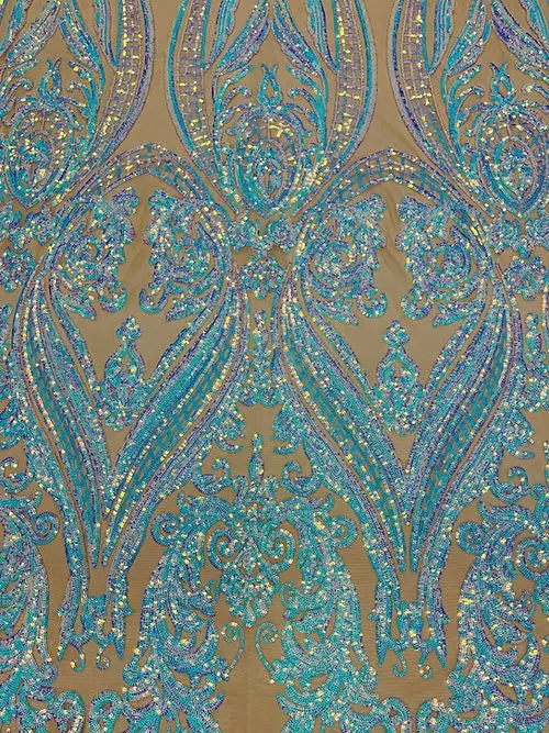 a blue and gold wallpaper with a pattern on it