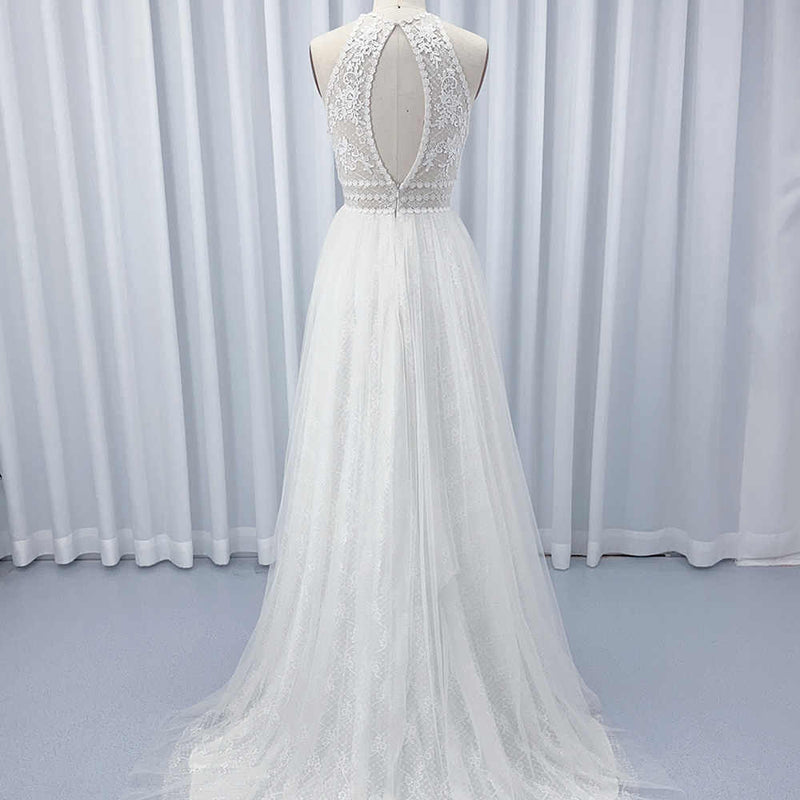 Boho Halter Sleeveless A-Line Wedding Dress