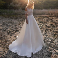 Satin Bohemian Wedding Dress Off the Shoulder wedding dress Luxurious Weddings