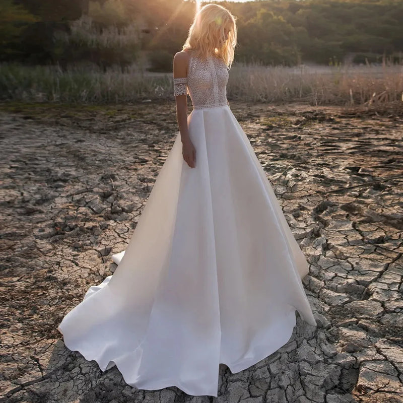 Satin Bohemian Wedding Dress Off the Shoulder wedding dress Luxurious Weddings