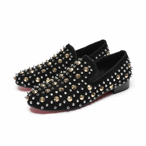 Men's Rivet Spike Luxury Loafers | Black Loafers Luxurious Weddings