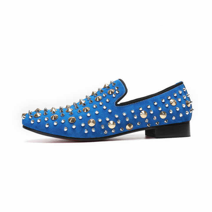 Men's Rivet Spike Luxury Loafers | Blue Loafers Luxurious Weddings