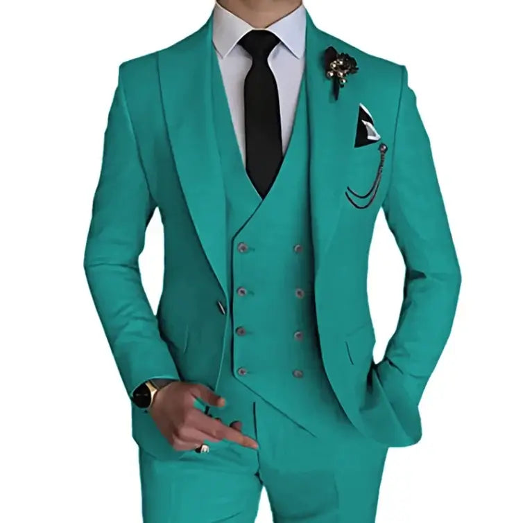 Green Men's Solid 3Pc Custom Suit Men's Suits Luxurious Weddings