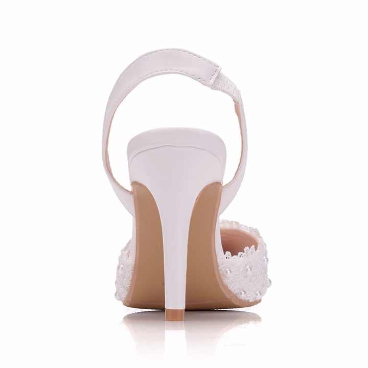 Pearl White Lace Wedding Shoes High Heels Luxurious Weddings