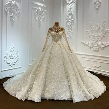 Luxury Crystal Beaded Shimmering Wedding Dress Embroidery Long Sleeve Princess Dress Luxurious Weddings