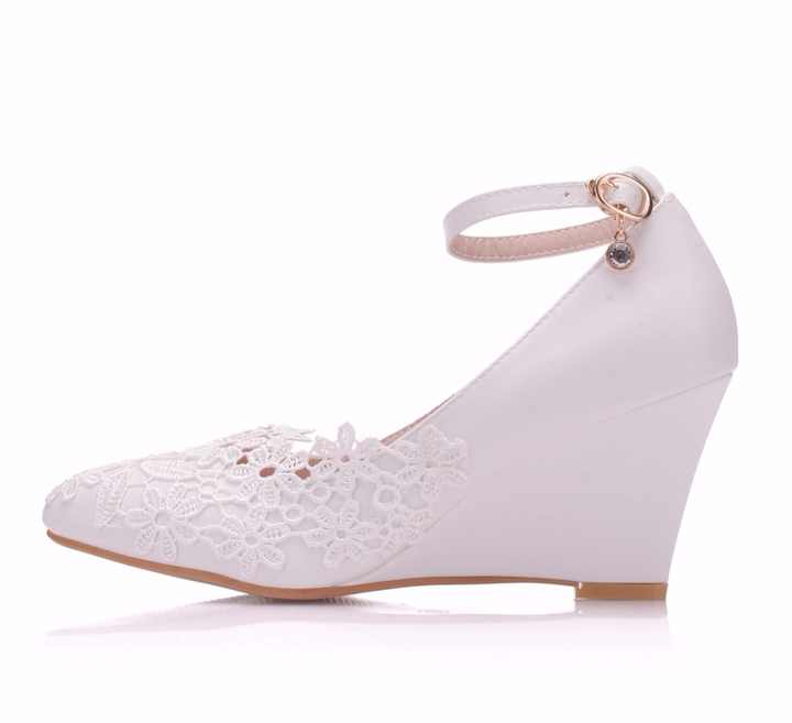 White Lace Wedding Wedges High Heels Luxurious Weddings