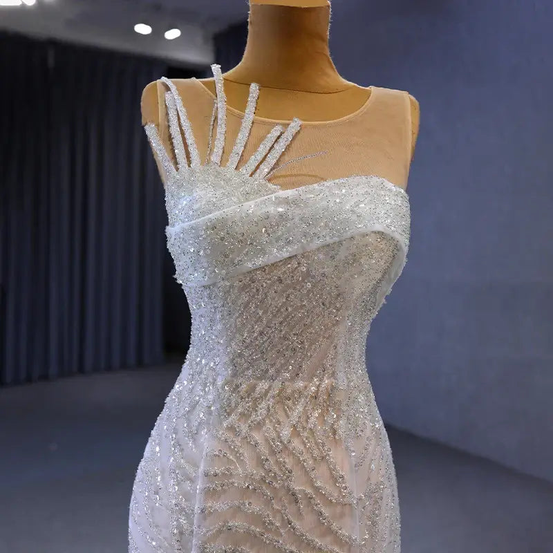 Modern White Mermaid SequinedWedding Dress Mermaid Gown Luxurious Weddings