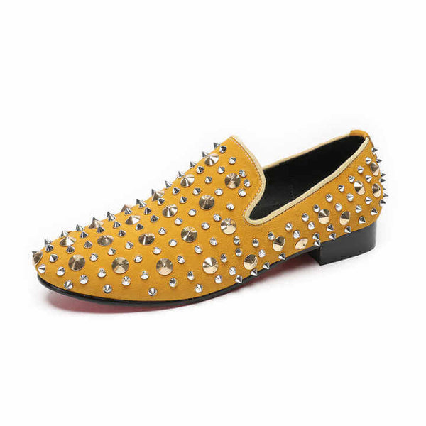 Men's Rivet Spike Luxury Loafers | Yellow Loafers Luxurious Weddings