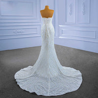 Romantic Pearl-Encrusted A-Line Wedding Gown