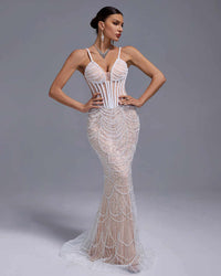 Elegant Full Beading V-Neck Wedding Gown Evening Dress Luxurious Weddings