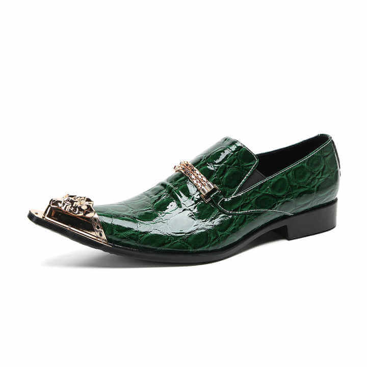 Men's Hombre Crocodile Skin Leather Loafers | Green Loafers Luxurious Weddings