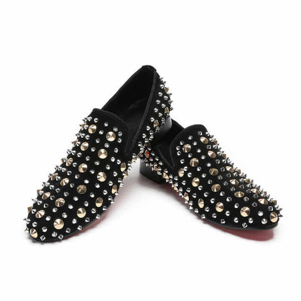 Men's Rivet Spike Luxury Loafers | Black Loafers Luxurious Weddings