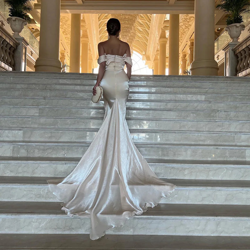 Off Shoulder Mermaid Beige Wedding Dress Wedding Dress Luxurious Weddings