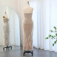 Luxury Feather White Nude Mermaid Evening Dress With Necklace Spaghetti Straps Women Wedding Party Prom Gowns Sz185 Luxurious Weddings